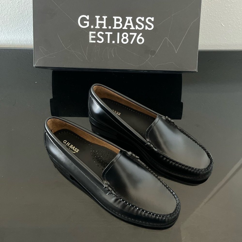 Black Penny Loafers with Moccasin Stitching